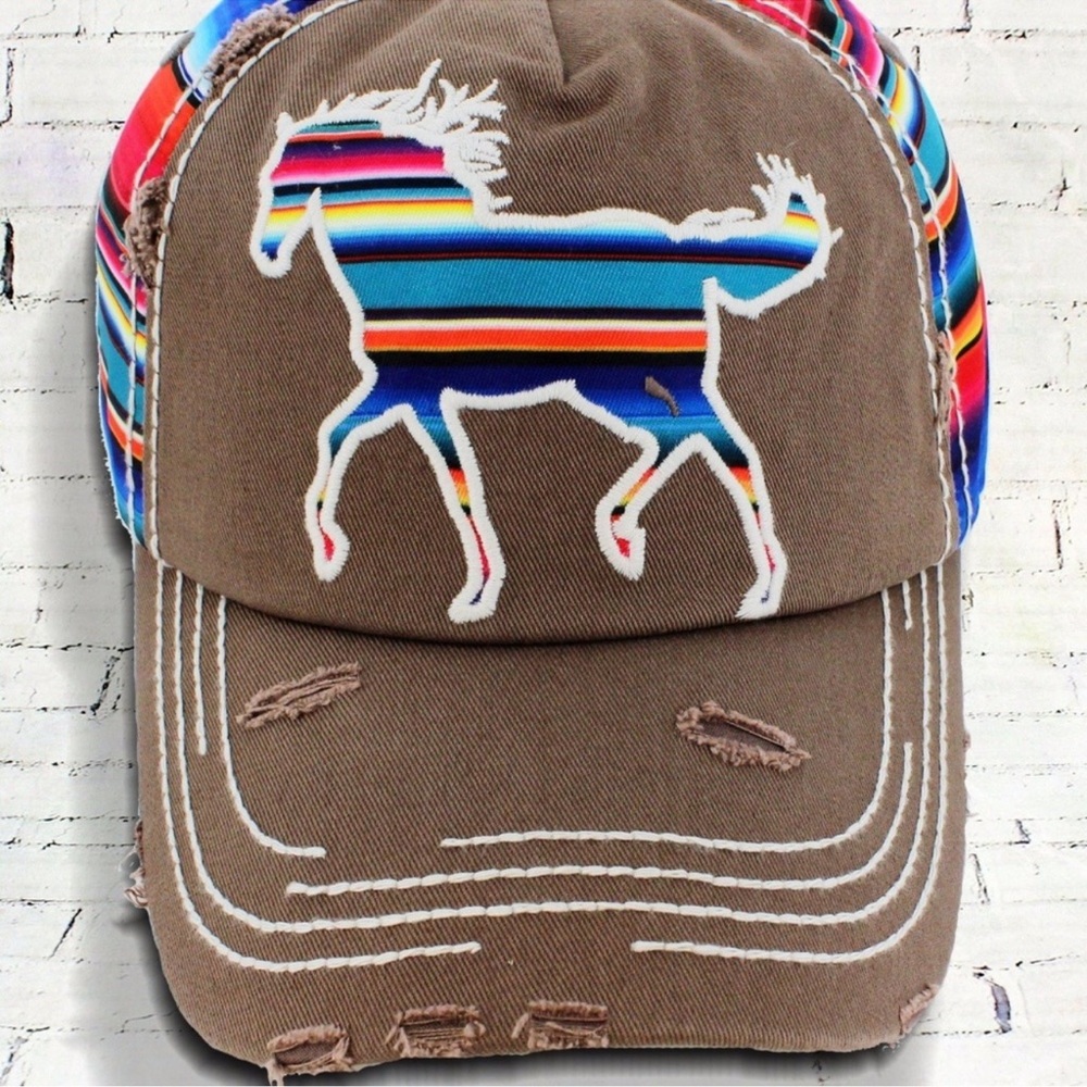 NWOT 🧢🐴 KBETHOS DISTRESSED BROWN 100% COTTON ADJUSTABLE HORSE BASEBALL HAT CAP